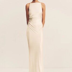 la lune high neck ruched maxi dress - cream